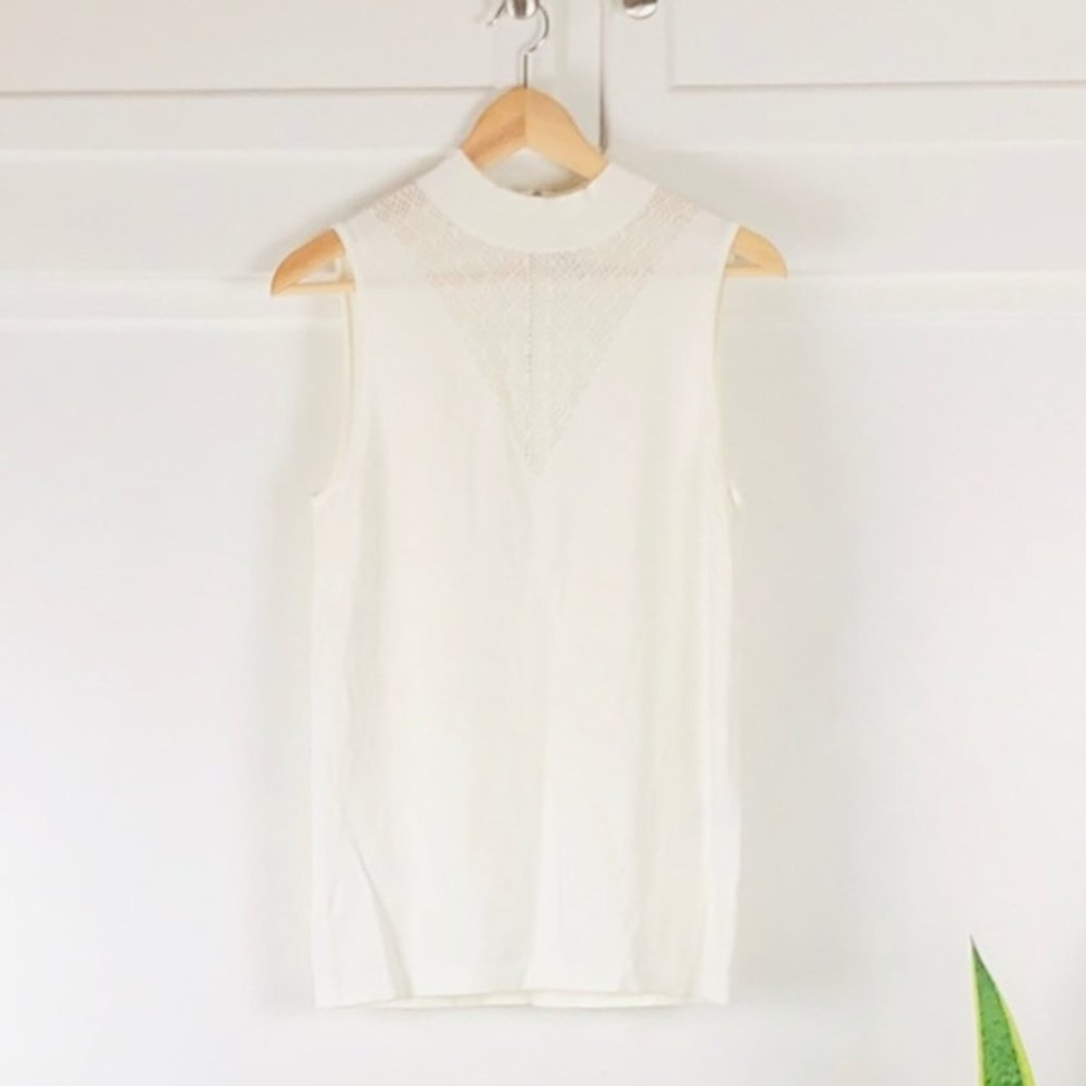 Reiss Cream Sleeveless Mock Neck Top